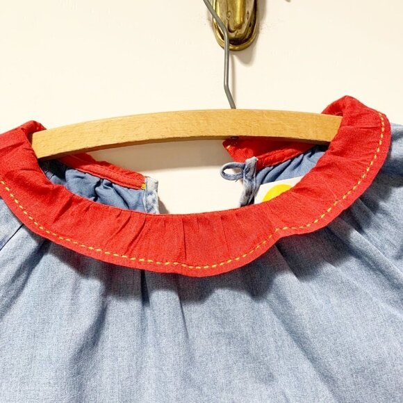 Mini Boden Chambray Embroidered Floral Dress Size 9/10 Peter Pan Collar - Picture 10 of 13